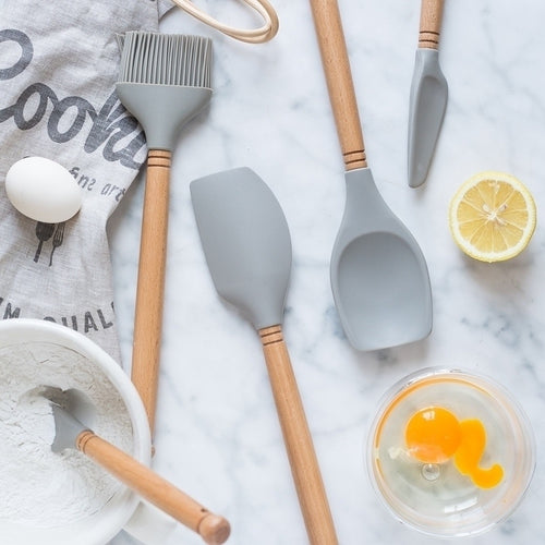 Silicone spatula Set - wooden handle